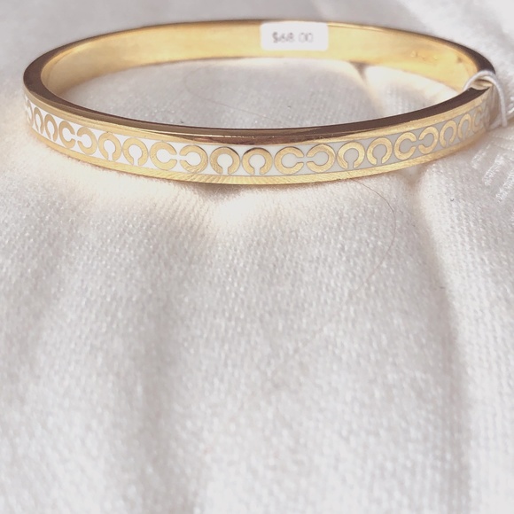 Coach Jewelry - NWT Coach White & Gold Signature Bangle Bracelet